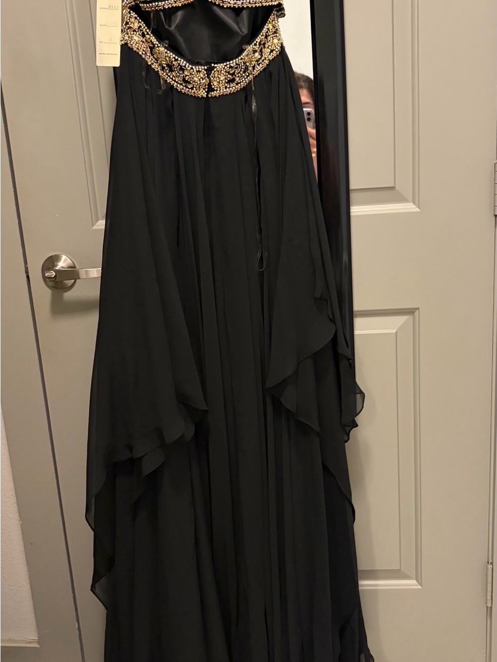 Elegant Black Maxi Dress with Gold Embellished Waist